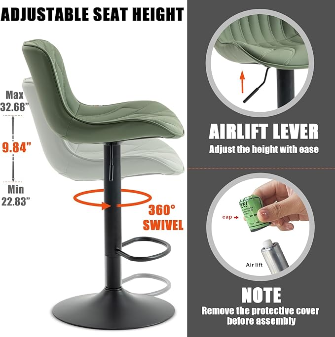 YOUNIKE Bar Stools Set of 2 Modern Swivel Counter Height Bar Chair - Image 3