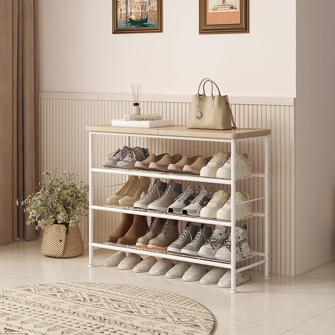 Shoe Rack Organizer 4 Tier for Closet Entryway Free Standing Metal Storage Shoe - Image 2
