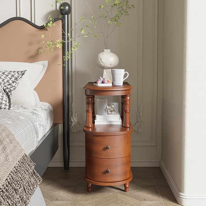 2 Set of Wood End Table with 2 Drawers and Storage Shelf, Narrow Sofa Side Table - Image 5