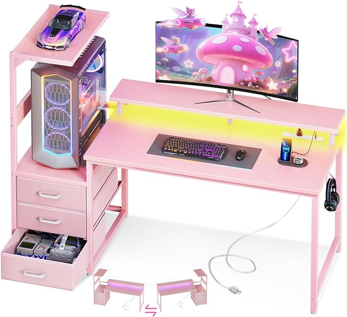 AODK 52 Inch Gaming Desk with USB Charging Ports & LED Light- Reversible by AODK