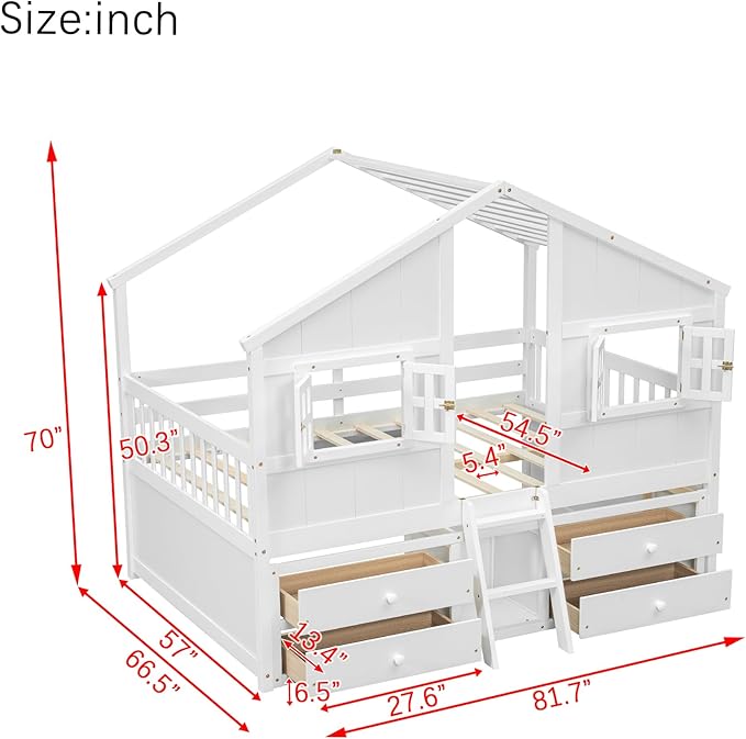 KEIKI Full Size Wooden House-Shaped Loft Bed - Image 2