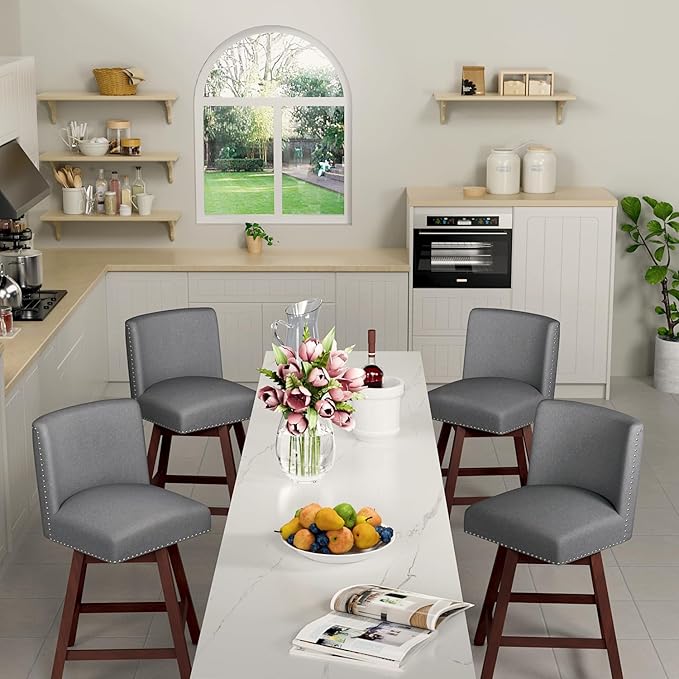 Counter Height Barstools Set of 4, 360° Swivel Bar Stools by TIMSATIO