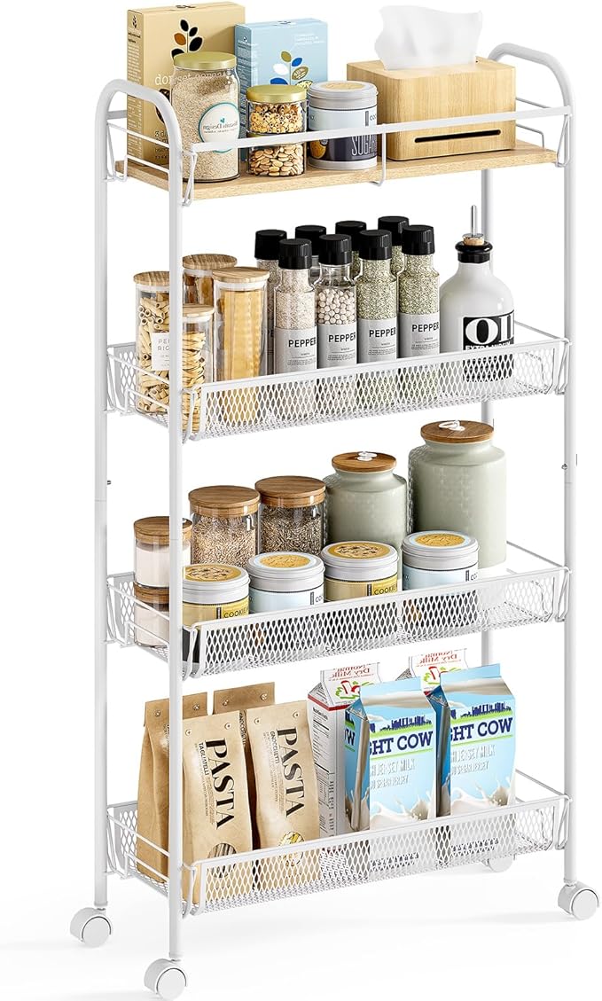 KINGRACK Metal Slim Rolling Cart, 4-Tier Metal Utility Cart, Storage Cart by KINGRACK