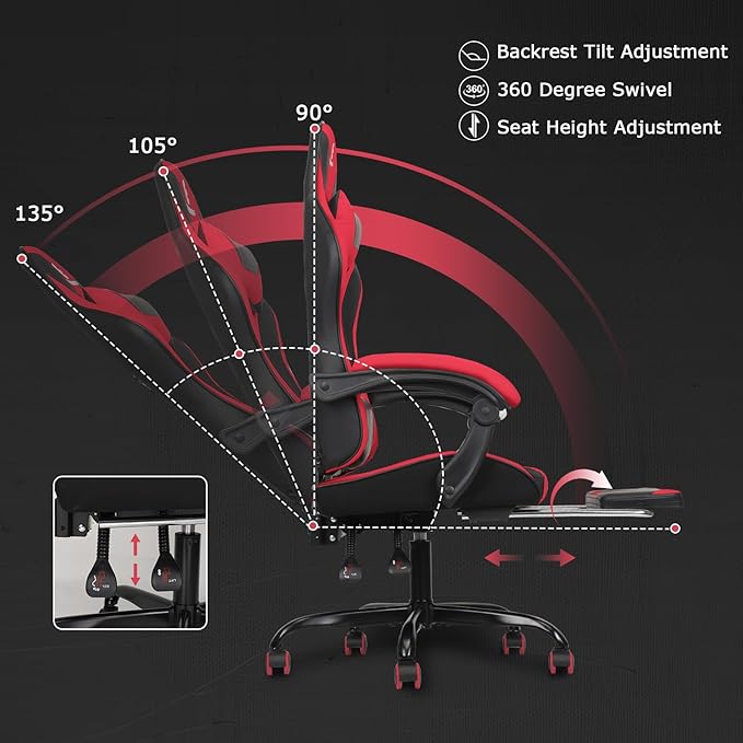 Gaming Chair with Linkage Armrest & Footrest, High Back Video Gaming Chair - Image 5