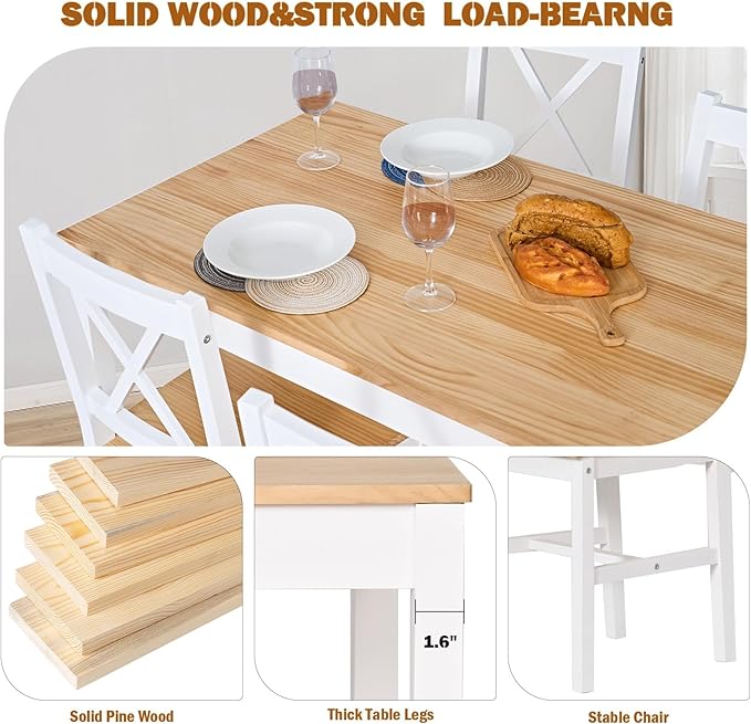 SogesPower Dining Table Set for 4, Wood Rectangular Kitchen Dining Table Set - Image 5