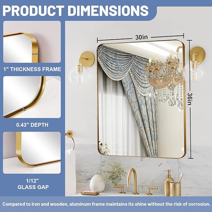 Brushed Gold Mirror 30"x36", Wall Mirror - Image 6
