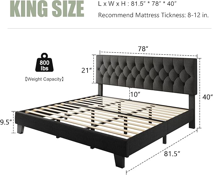 Feonase King Size Platform Bed Frame, Upholstered Bed - Image 2