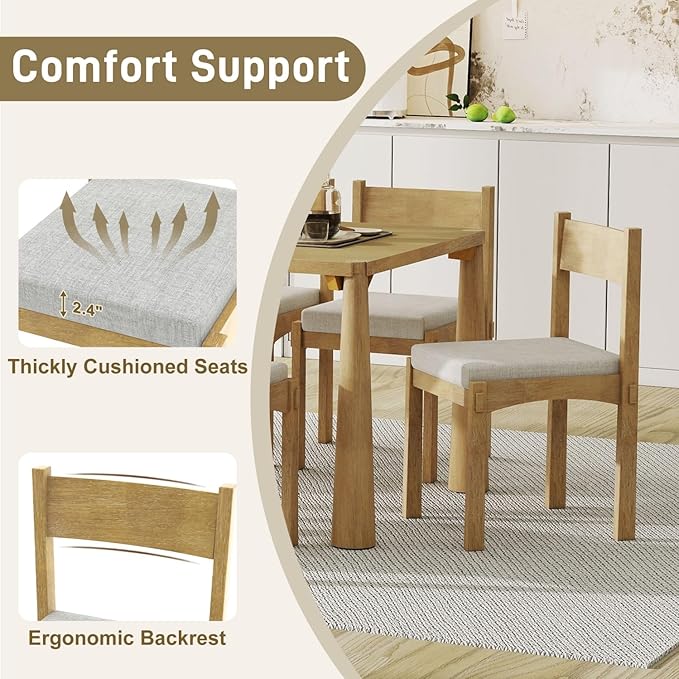 Dining Table with Chairs Set of 6, 7-Piece 60" Farmhouse Rectangular Dining - Image 5
