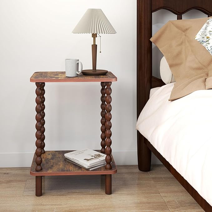 2-Tier End Table, Vintage Side Table, Solid Wood Bedside Table - Image 4