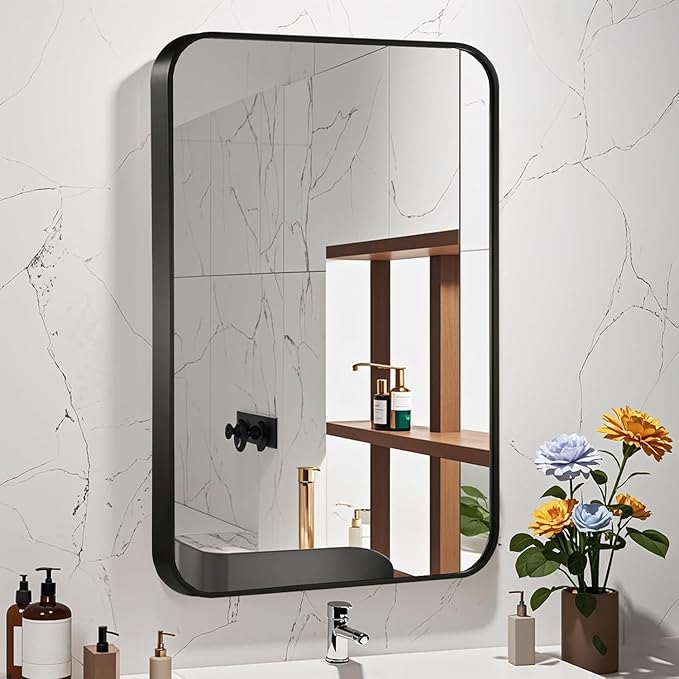 48x30 Inch Black Wall Mirror for Bathroom, Brushed Metal Framed Mirror - Image 2