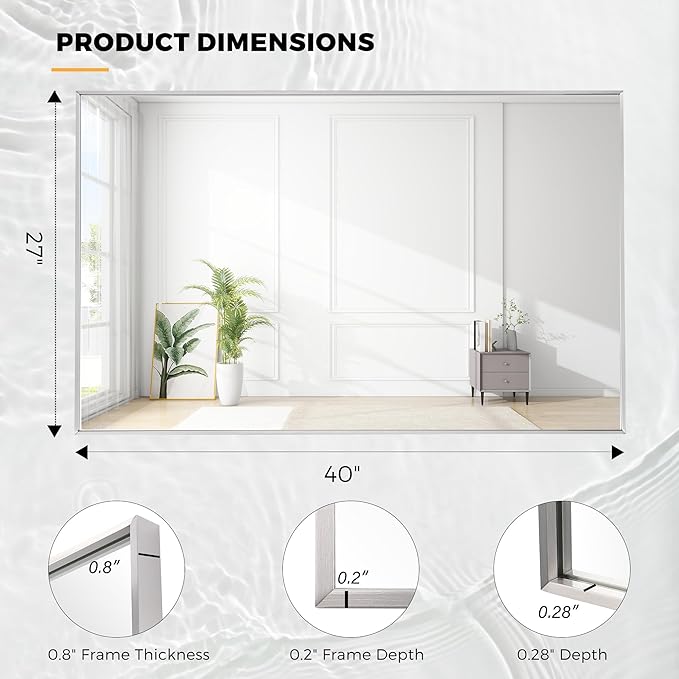 27x40 Inch Nickel Bathroom Mirror - Image 9