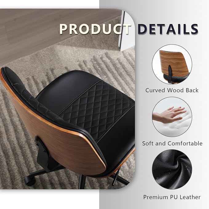 Home Office Chair No Arms with Wheels, Adjustable Height Small Desk Chair - Image 6