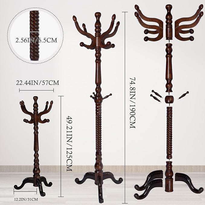 Coat Rack Stand, Solid Wooden Coat Tree - Image 6