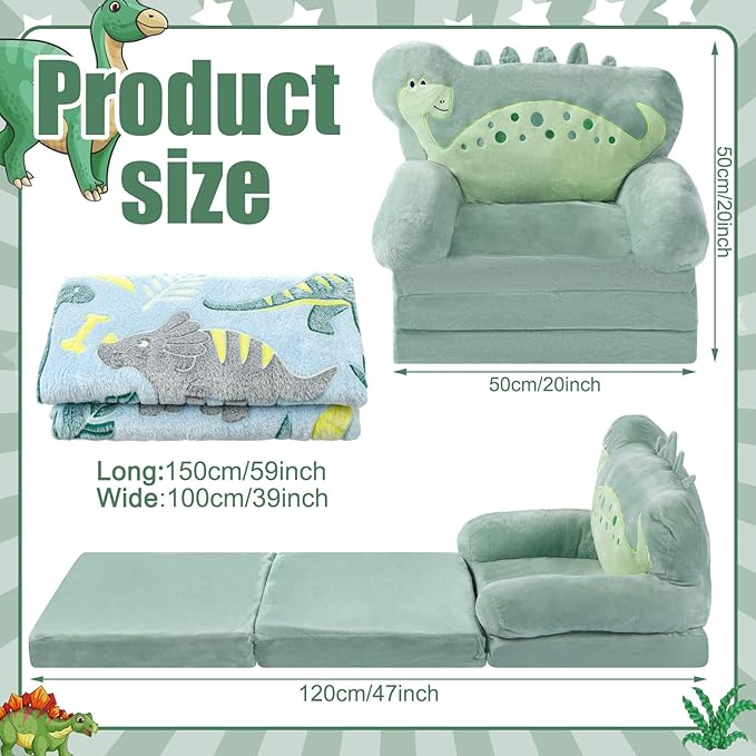 Dinosaur Kids Couch Fold Out 2-in-1 Toddler Sofa Fold Out - Image 3
