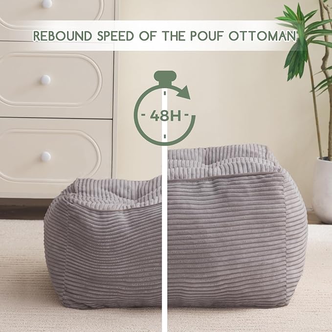 HIGOGOGO Square Stuffed Pouf Ottoman, Corduroy Poufs - Image 4