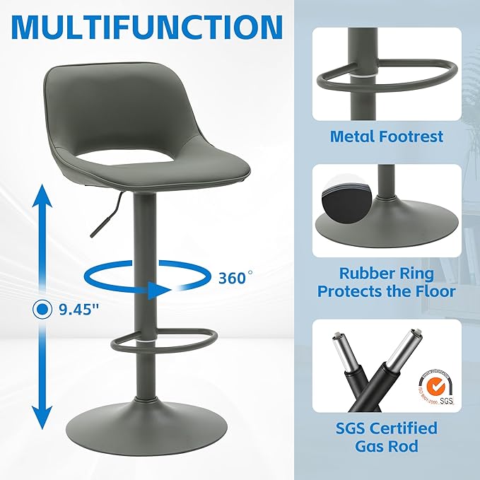 YOUNIKE Bar Stools Set of 2 Modern Swivel Barstools, Adjustable Counter Height - Image 4