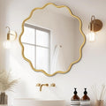 PROHOMEWARE Gold Round Mirror 32 Inch Wavy Bathroom Vanity Mirror Gold Frame by PROHOMEWARE