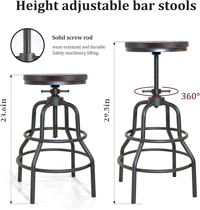 LOKKHAN Vintage Industrial Bar Stool-Rustic Swivel Bar Stool-Round Walnut Wood - Image 3