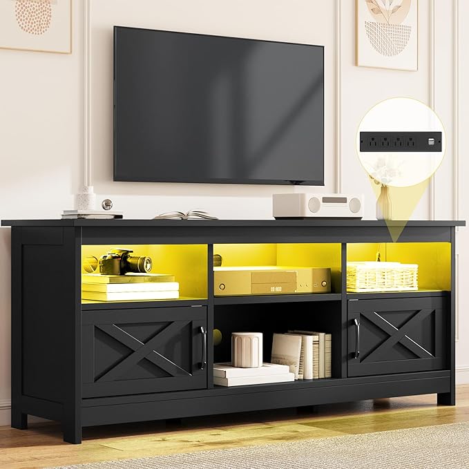 DWVO Black TV Stand for 65 Inch TV, Entertainment Centre, TV Cabinet by DWVO