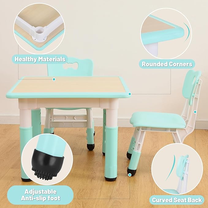 FUNLIO Kids Table and 2 Chairs Set, Height Adjustable Toddler Table and Chair - Image 5