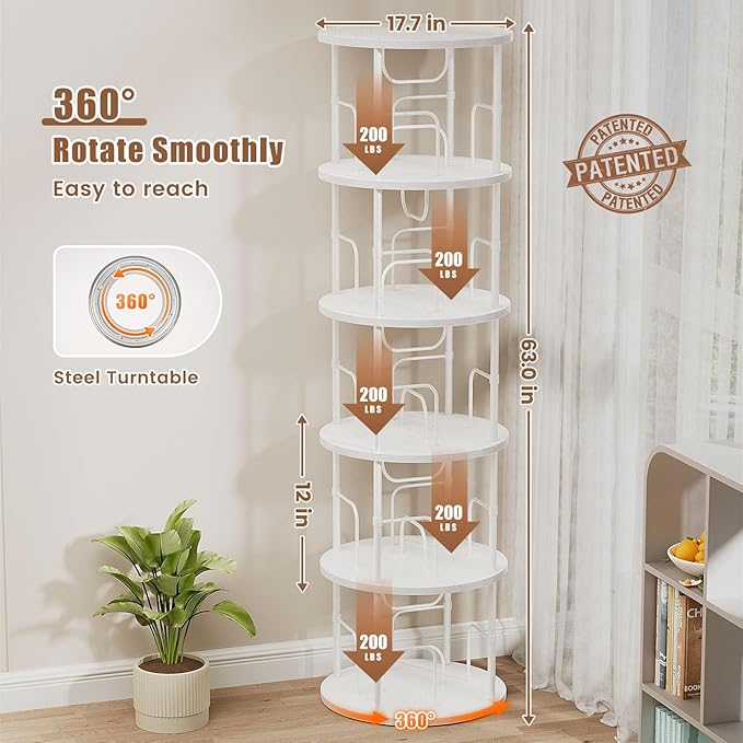5 Tier Rotating Bookshelf, 360 ° Display Stackable Spinning Bookshelf Tower - Image 2