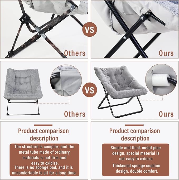 Tiita Comfy Saucer Chair, Soft Faux Fur Oversized Folding Accent Chair - Image 5