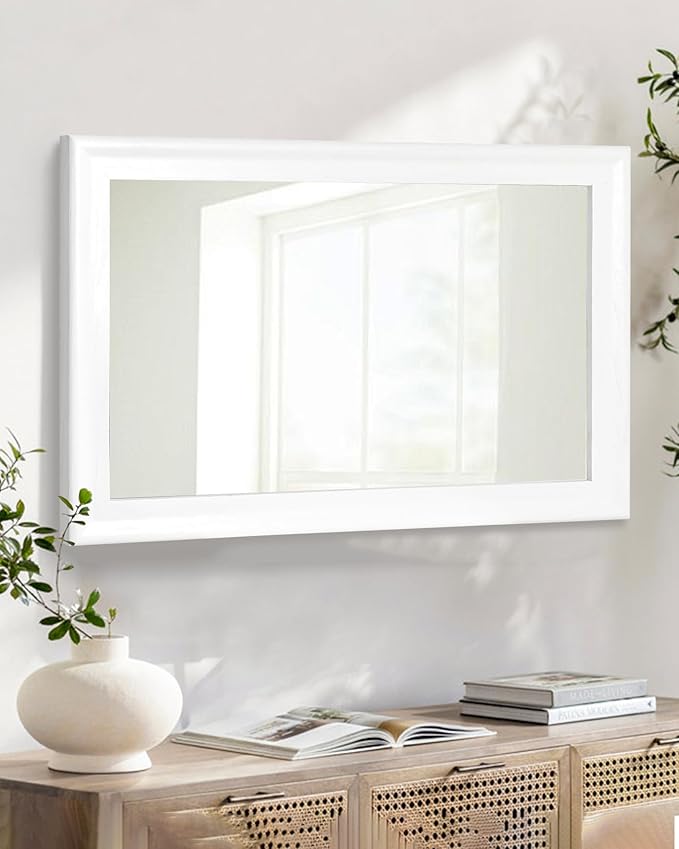 CULER White Wood Wall Mirror for Bathroom, Rectangle 20 x 30 inch Hanging - Image 4