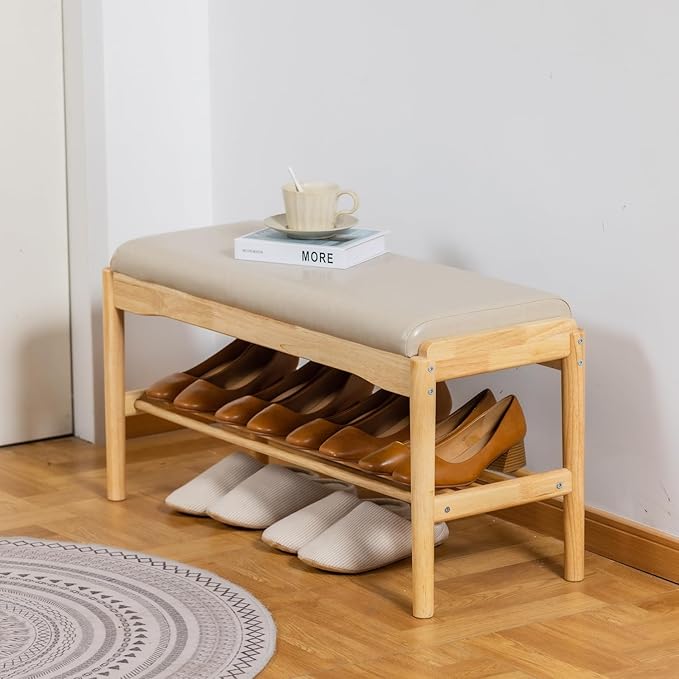 latifolia Small Shoe Bench, Solid Wood Bench - Image 2