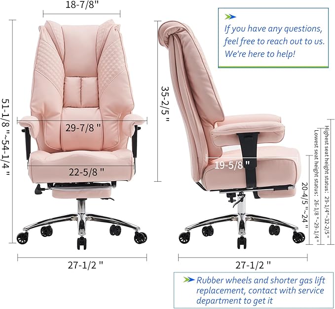 Big and Tall Office Chair 400lbs Wide Seat, Leather High Back Executive Office - Image 2