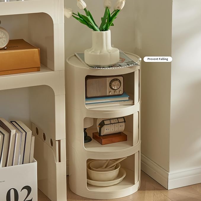 Round Nightstand with 3 Drawers, Modern Style Side Table - Image 2