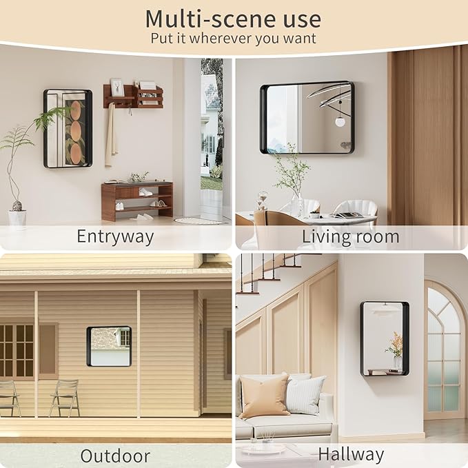 Koonmi Black Wall Mirror for Bathroom, 24x36 Inch Matte Deep Framed Rounded - Image 8