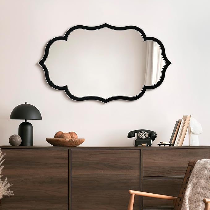 Empire Art Direct Curved Scalloped Wall Mirror on Black Matte Frame - Image 7