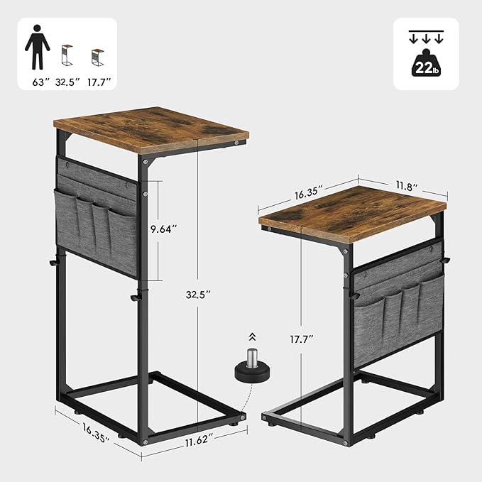 Vagusicc C Shaped End Table, Adjustable Height Small Couch Side Table - Image 2