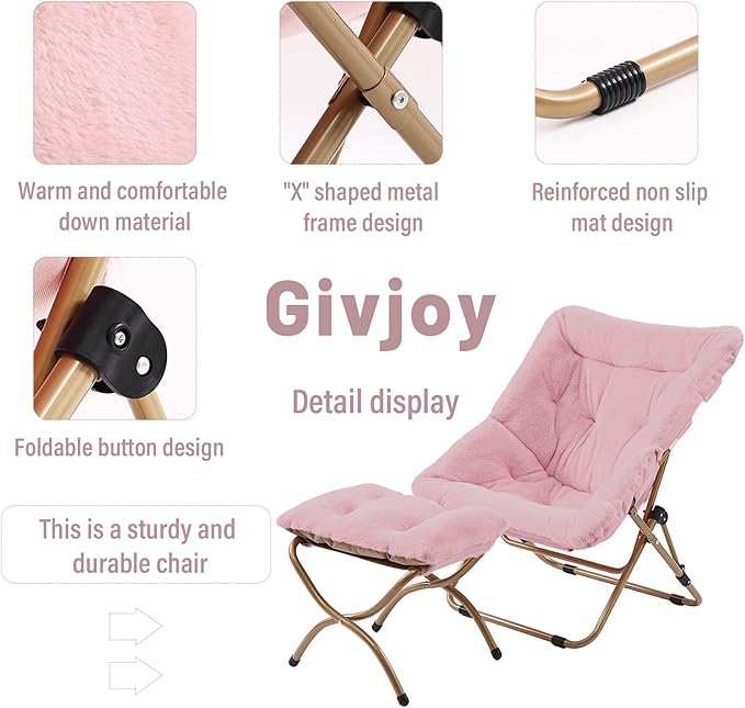 Comfy Folded Chair with Ottoman, Oversized Folding Faux Fur Chair Soft Furry - Image 4