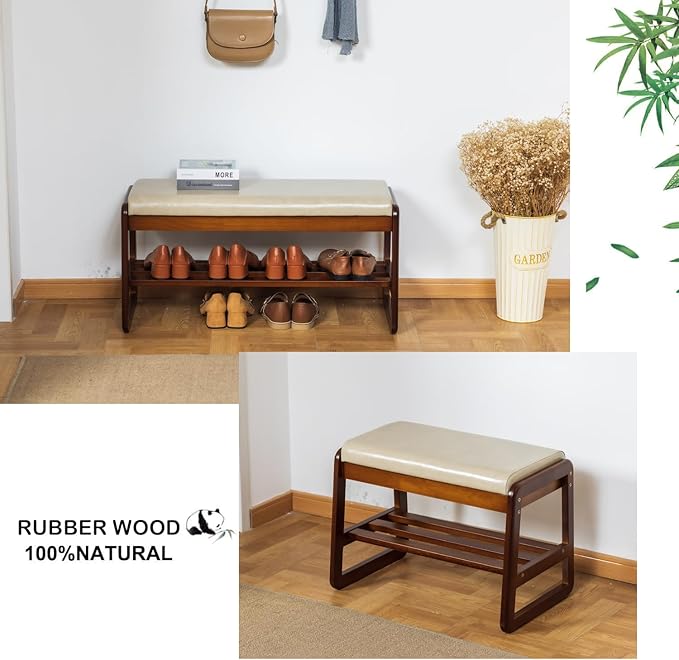 latifolia Solid Wood Bench, Entryway Shoe Bench - Image 4