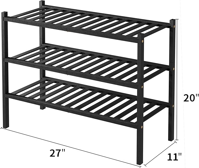 3 Tier Bamboo Shoe Rack for Closet Free Standing Wood Shoe Shelf Storage - Image 3