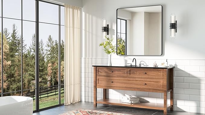 TETOTE 36 x 36 Black Mirror for Bathroom Matte Black Metal Frame Mirror - Image 8