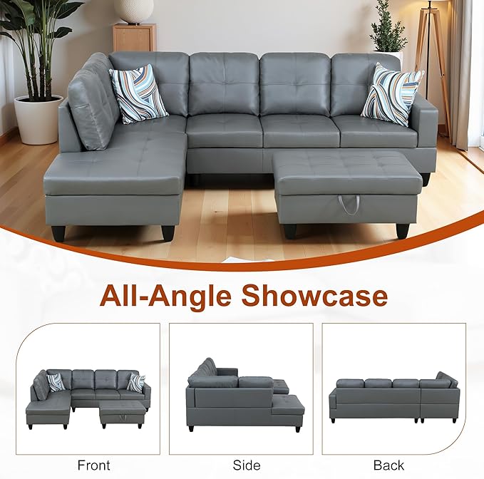 Osparple L Shaped Couch PU Leather Sectional Couches - Image 6