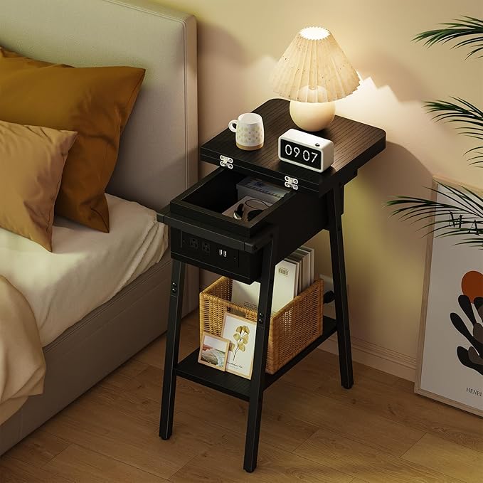 End Table with Charging Station, Flip Top Side Table with USB Ports and Outlets - Image 7