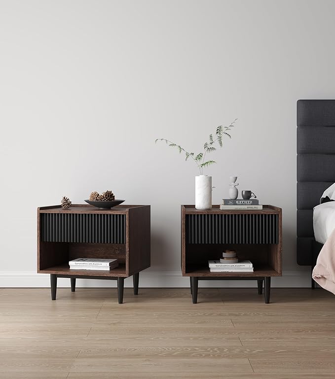 Manhattan Comfort Duane Modern Ribbed Nightstand Set of 2, Bedside Table - Image 2