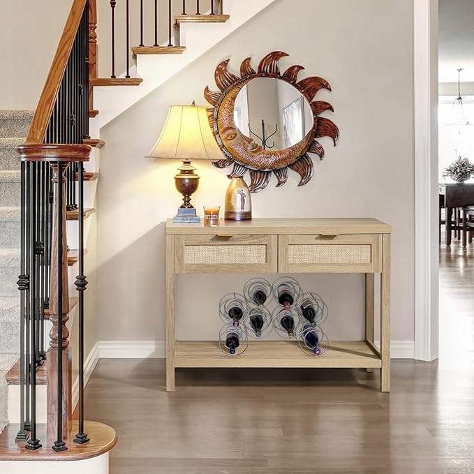 SICOTAS Rattan Console Table for Entryway - Image 7