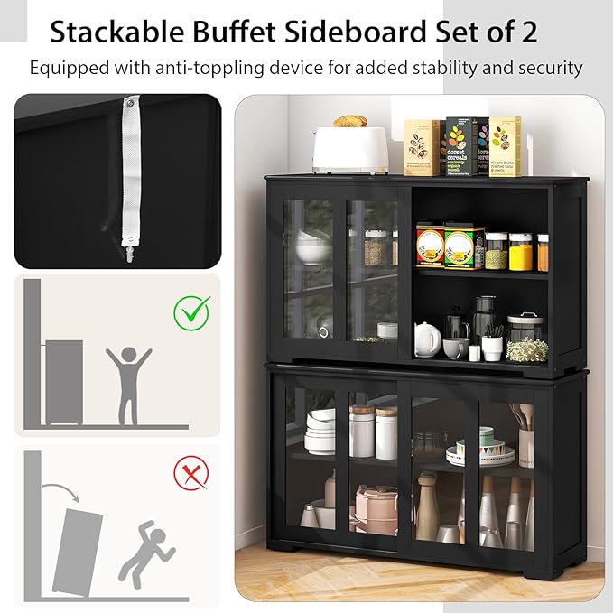 Costzon Sideboard Buffet Cabinet of 2, Wooden Kitchen Storage Cabinet - Image 6