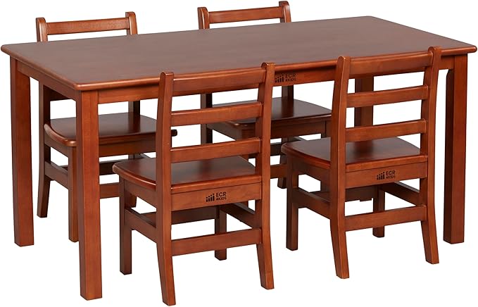 ECR4Kids 24in x 48in Rectangular Hardwood Table and Chair Set, 12in Seat Height by ECR4Kids