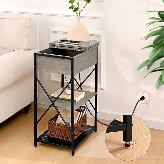 Narrow End Table with Charging Station, Flip Top End Table with Storage - Image 6