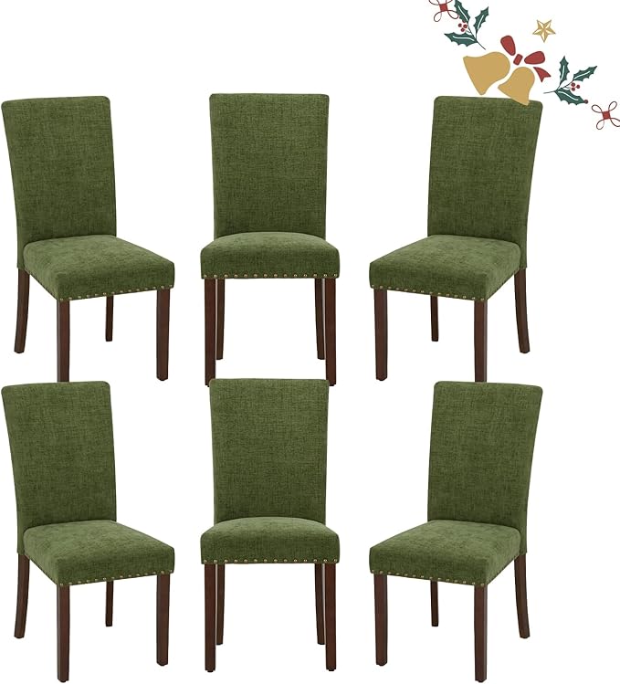 Parsons Dining Chairs Set of 6, Upholstered Nailhead Dining Room Kitchen Side by COLAMYINC