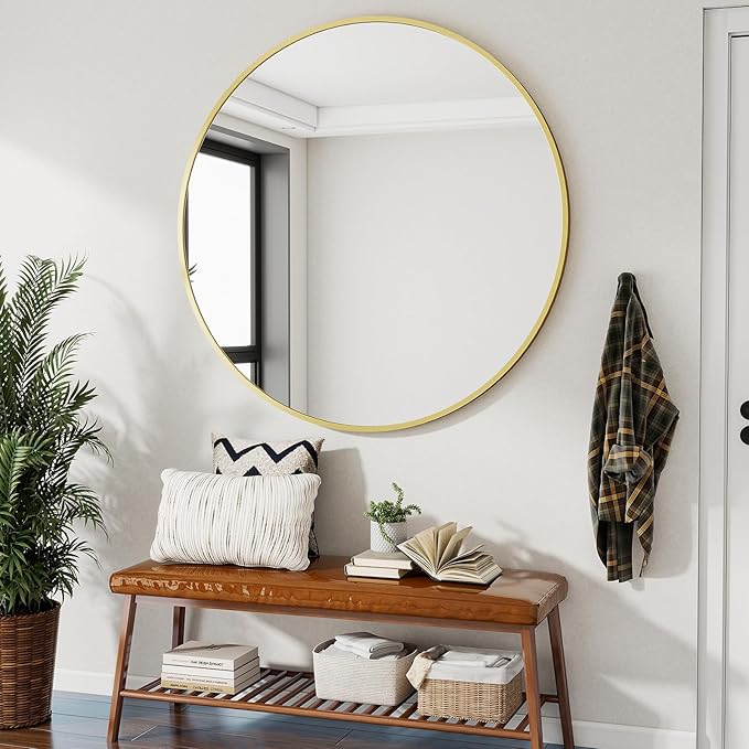 Gold Round Bathroom Mirror, 48 inch Large Circle Wall Mounted Hanging Mirror - Image 7