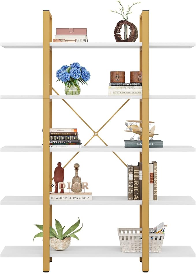 Tribesigns 5-Tier Bookshelf, Vintage Industrial Style Bookcase 70 ‘’ H x 12’’ W - Image 6