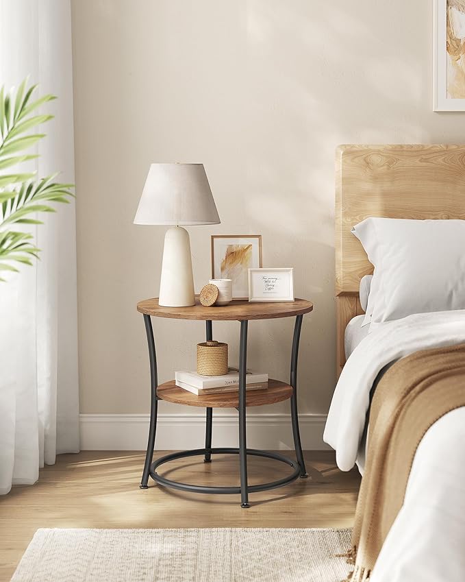 VASAGLE Side Table, 2-Tier Round End Table, Nightstand - Image 2