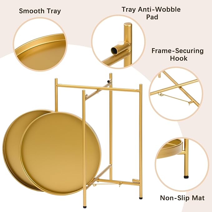2-Tier Round End Side Table, Small Metal Side Table - Image 5