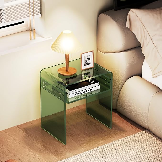 Clear Acrylic End Table 2-Tier Bedside Nightstand - Image 2